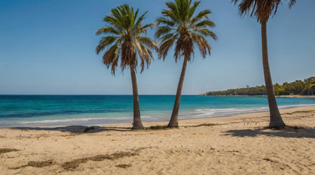 Palm trees on the beach in Guadeloupe, Caribbeanの写真素材