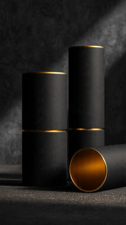 Black cosmetic tubes on dark background. 3d render. Mock upの写真素材