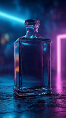 Vintage bottle on dark background with smoke. Selective focus.の写真素材