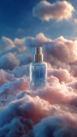 Perfume bottle on a background of clouds. 3d renderingの写真素材