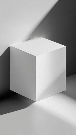 White cube with shadow on white background. 3d render illustration.の写真素材