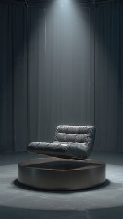 3d render of a black leather armchair in the dark roomの写真素材