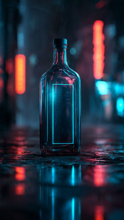 Bottle of alcoholic drink on dark toned foggy background. Selective focusの写真素材