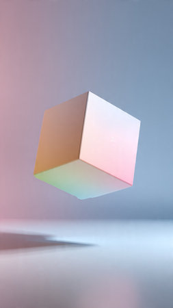 3d rendering of multicolored cube on a gray background.の写真素材