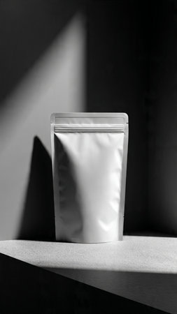 White plastic packaging for food products on a black background. Copy space.の写真素材