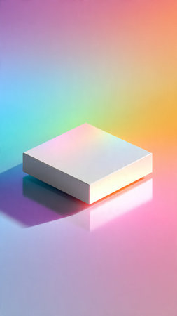White box on a rainbow background. 3d rendering, 3d illustration.の写真素材