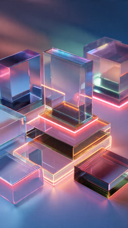 Abstract background of glowing cubes. 3d rendering, 3d illustration.の写真素材