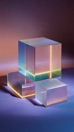 Three glass cubes on a dark background. 3d rendering. Computer digital drawing.の写真素材