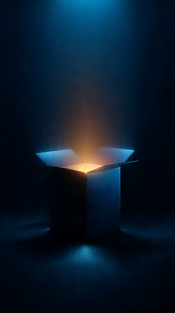 Open box with light coming out of it. 3D rendering.の写真素材