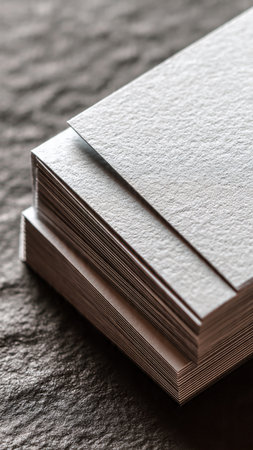 stack of business cards on stone background, copy space for your textの写真素材
