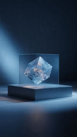 Aquamarine cube on a dark background. 3d renderingの写真素材