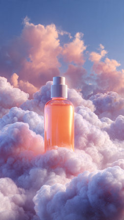 Bottle on a background of clouds. 3D illustration.の写真素材