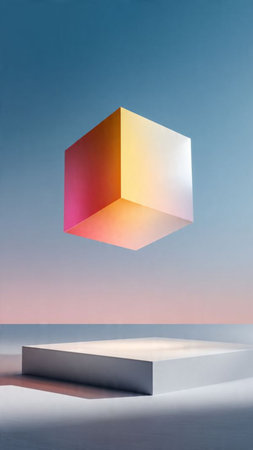 Minimalist abstract background, primitive geometrical figures, pastel colors, 3D render.の写真素材