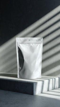 white paper bag mockup with shadow on the wall. 3d renderingの写真素材
