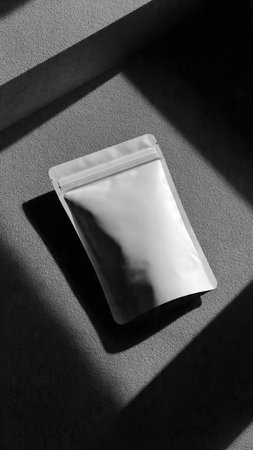 Plastic package for food on a dark background. Top view.の写真素材