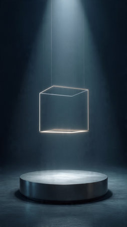 Podium illuminated with spotlight. Abstract scene. 3D rendering.の写真素材