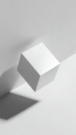 White cube with shadow on a white background. 3D rendering.の写真素材