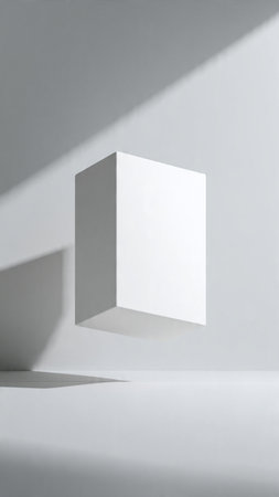 Design concept - top view of white cube casting shadow on floor for mockupの写真素材