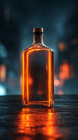 Empty bottle on dark background. Alcohol concept. Copy space.の写真素材