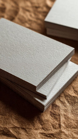 Blank business cards on a wooden background. Template for branding identity.の写真素材