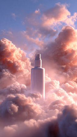 cosmetic bottle on a background of clouds. 3d illustration.の写真素材