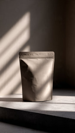 empty trash can on concrete floor with shadow from window in dark roomの写真素材