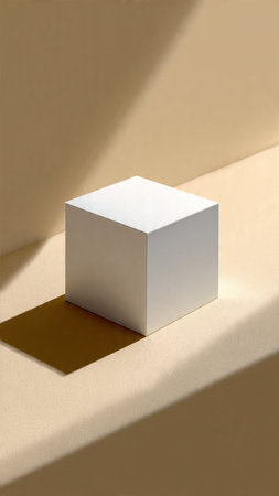 White cube with shadow on a beige background. 3d renderingの写真素材