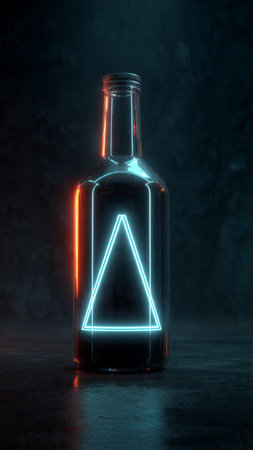 Neon bottle with warning sign on dark background. 3D renderingの写真素材