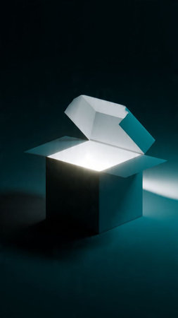 White box with light on a black background. 3d rendering.の写真素材