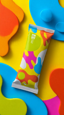 A tube of product on colorful background.の写真素材