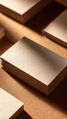 Blank business cards on wooden background. Mockup for branding identity.の写真素材