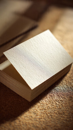 Blank business card on a cork table. Shallow depth of fieldの写真素材