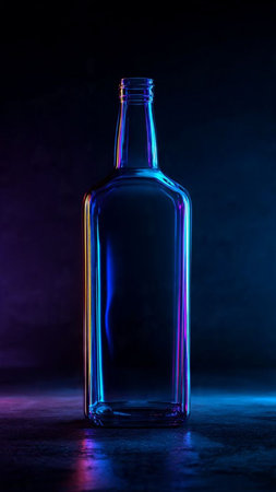 bottle on a dark background with a blue lightの写真素材