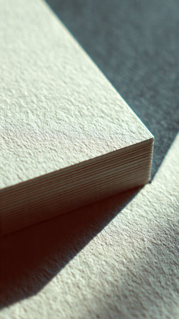 Close-up of a stack of hardcover sheets of paper.の写真素材