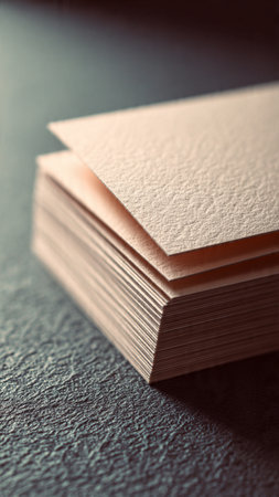 Close up of a stack of business cards. Shallow depth of field.の写真素材
