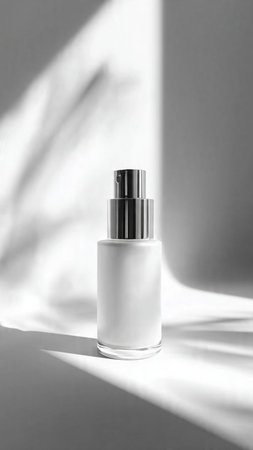 Cosmetic bottle mockup on white background with shadow overlay. Skin care serum for face and body.の写真素材