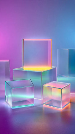 Abstract background with geometric shapes. 3d render. Neon light.の写真素材