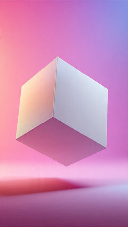 3d render of a white cube on a pink and blue backgroundの写真素材
