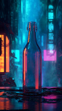 Old glass bottle on dark background. 3D Renderingの写真素材