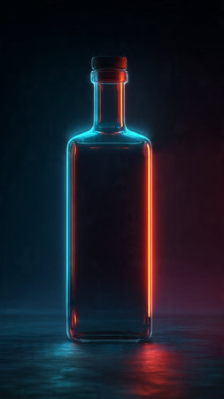 Bottle with red light on a dark background. 3d renderingの写真素材