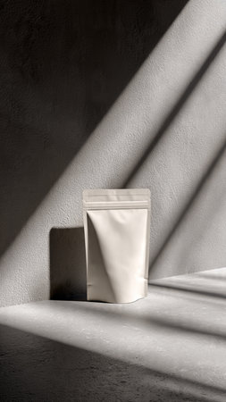 Blank packaging of cosmetic products on concrete background with shadows. Mock up.の写真素材