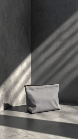 White leather clutch bag on concrete floor with shadows. 3d renderingの写真素材
