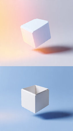 White cube on blue background. Minimal concept. 3d renderの写真素材