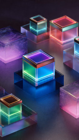 Colorful abstract cubes on black background. 3d render illustration.の写真素材