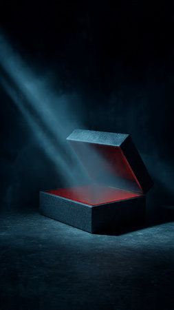 Empty stage illuminated by spotlights on black background. 3D rendering