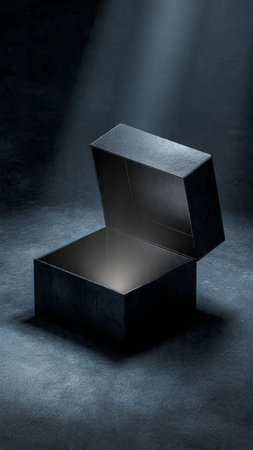 3d render of a black box on a dark background with spotlight