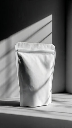 White bag on the windowsill. Black and white photo. Selective focus.の写真素材