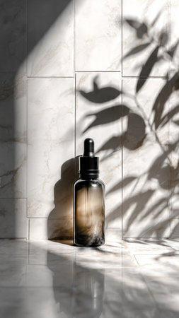 Cosmetic bottlele background with shadows. Skincare conceptの写真素材