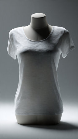 White t-shirt on a mannequin on a gray backgroundの写真素材