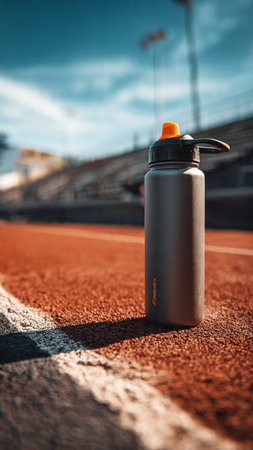 Water bottle on the running track in the stadium.の写真素材
